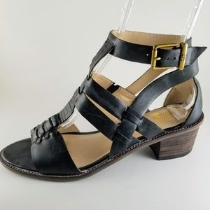 ELLIOTT LUCCA Black Leather Heel Sandals
